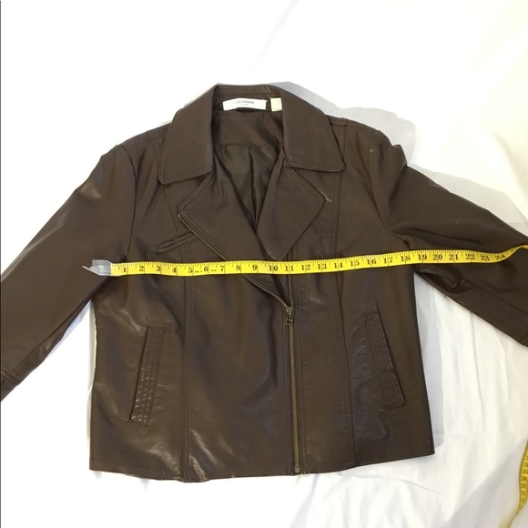 Liz Claiborne Brown Faux Leather Zippered Jacket EUC - Picture 3 of 8